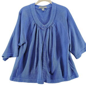 Josephine Chaus Womens Shrug Blue Size XL 100% Cotton Button 3/4 Sleeve